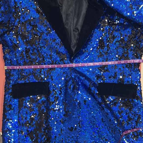 NWOT: Unbranded Black & Blue Sequin Suit Blazer - Picture 9 of 9